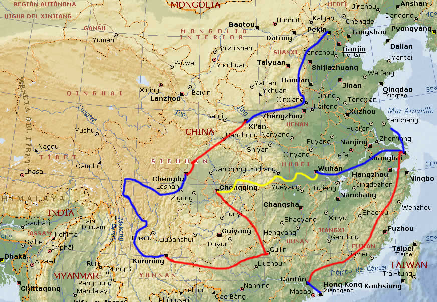 Mapa de nuestra ruta China