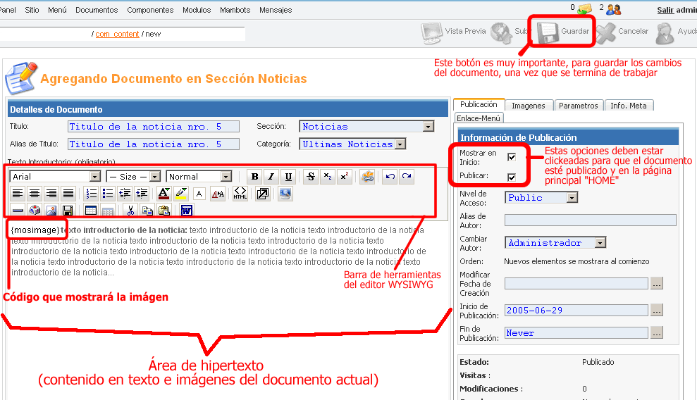 algunas explicaciones sobre el c�digo de las im�genes y la publicaci�n de contenidos en la p�gina principal