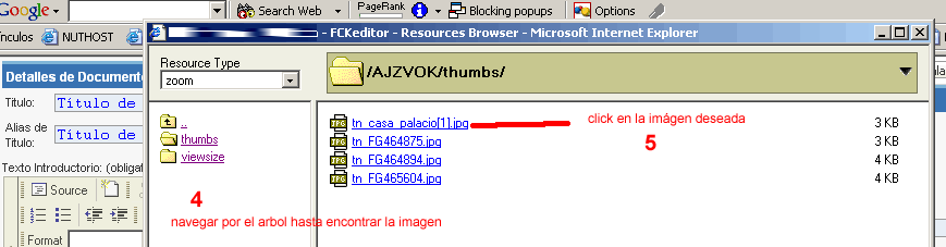 navegando por los directorios e im�genes para llegar a la imagen deseada a colocar