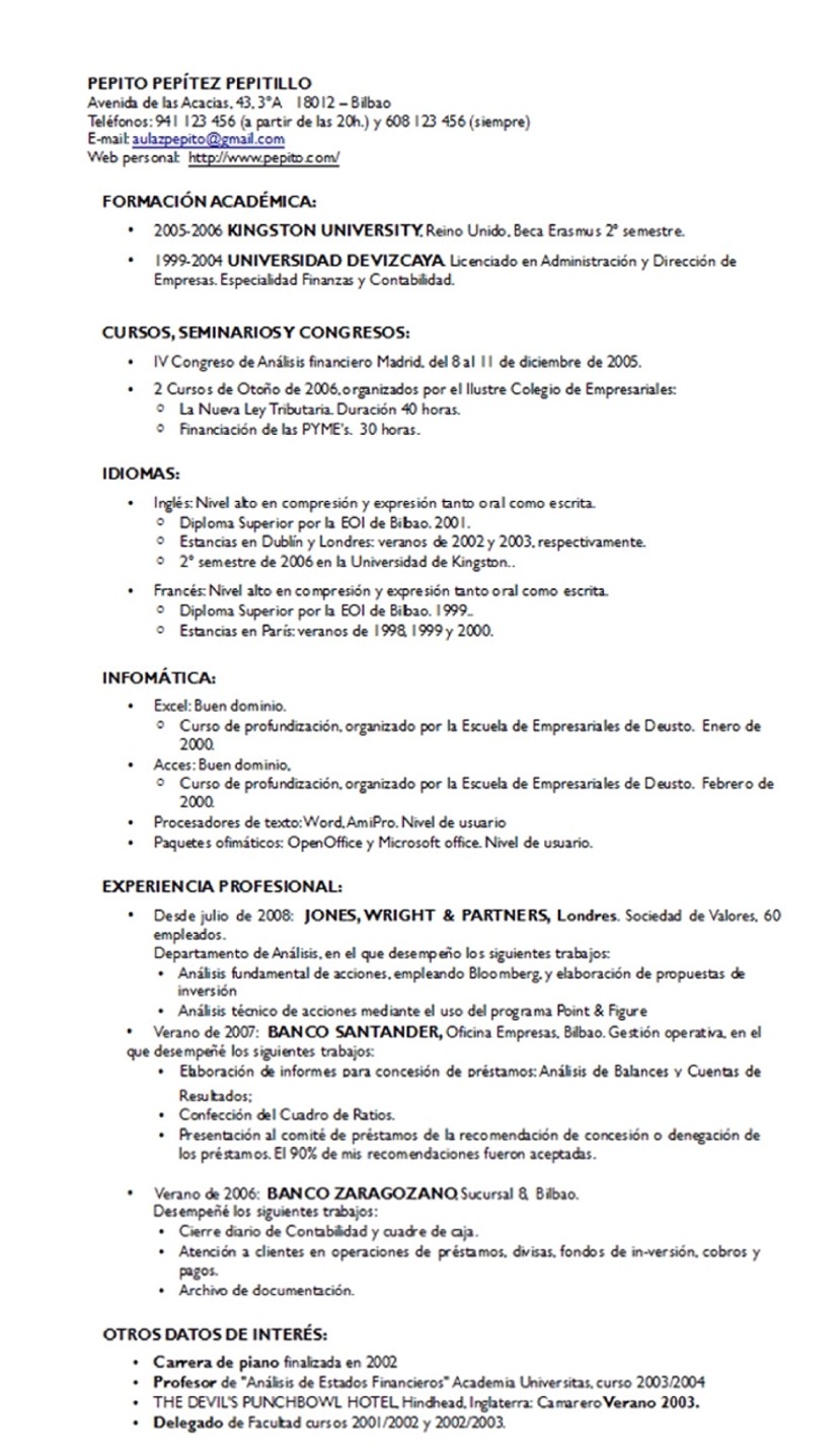 Curriculum; ejemplo