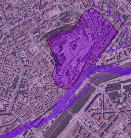 Ilerda visigoda. Hipòtesi de la ciutat visigoda sobre vista de GoogleMaps.