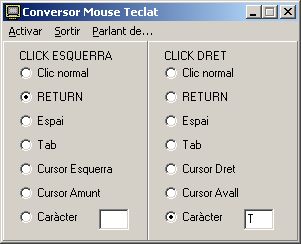 Pantalla del programa Conversor Mouse Teclat