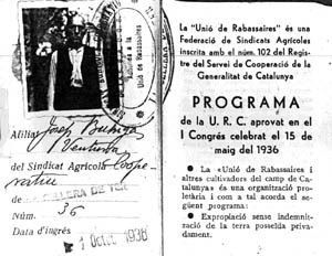 carnet de l'unió de rabassaires