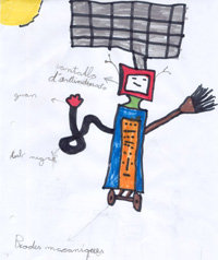 Robot with solar panel and cables