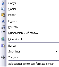 Opciones selección