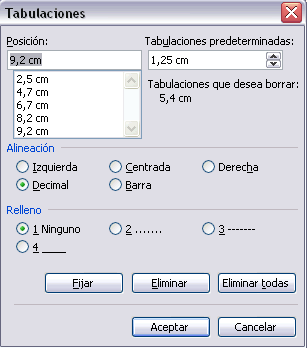Diálogo de tabulación
