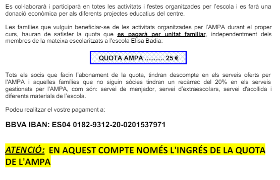 quota ampa 19 20