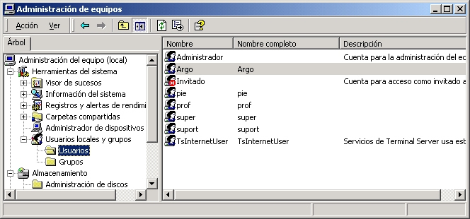 Gestió Usuaris XP