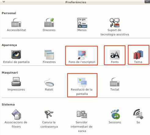 Configuraci de la PANTALLA
