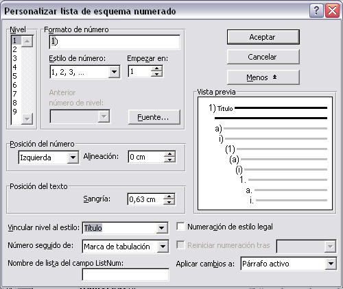 Numerar un esquema