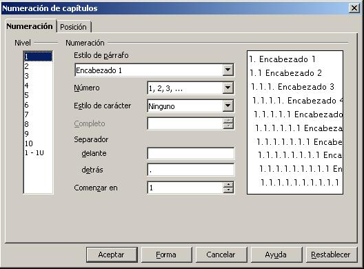 Numeración de capítulos