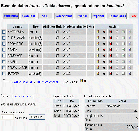 exportaci taula a mysql