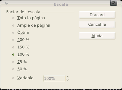 Pantalla de l'opció Escala de l'OpenOffice