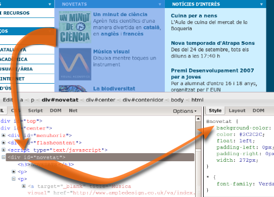 Selecció d’elements amb el Firebug