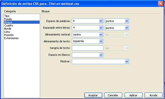 Parmetres del bloc