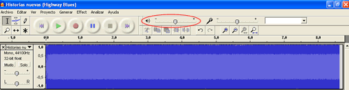  Menú general del programa Audacity i assenyelat el controlador de volum