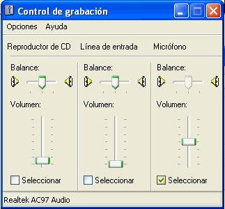  Control de gravació: Seleccionar micròfon