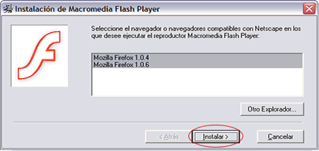 Segona pantalla d'installaci del Flash Player