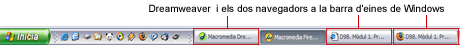 Icones de Dreamweaver i els navegadors a la barra d'eines de Windows