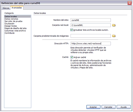 Dades de configuraci del lloc web