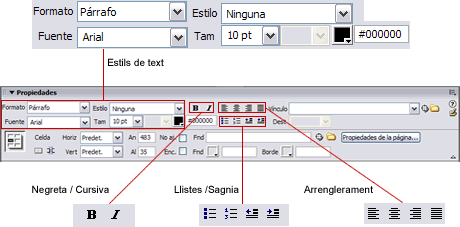 Utilitats de text finestra Propiedades