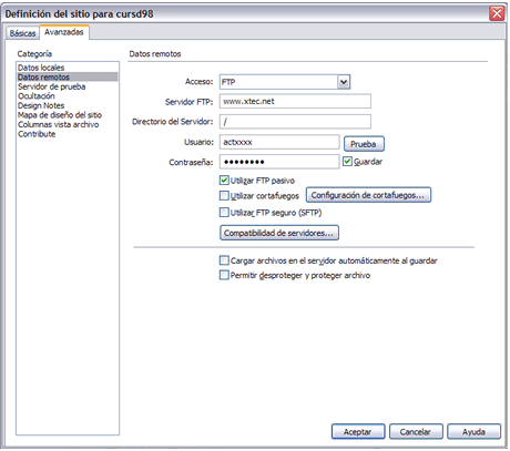 Dades de configuraci de l'FTP