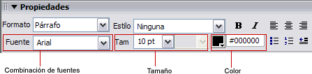 Propiedades de texto: fuente, tamao, color