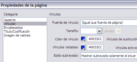 Propietats de la pàgina - Vincles