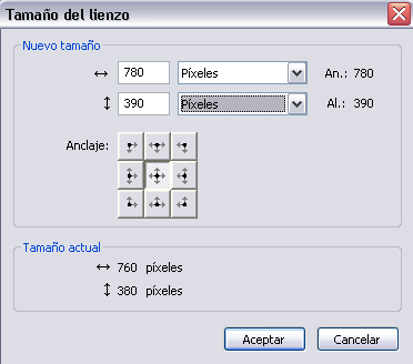 Tamaño de lienzo