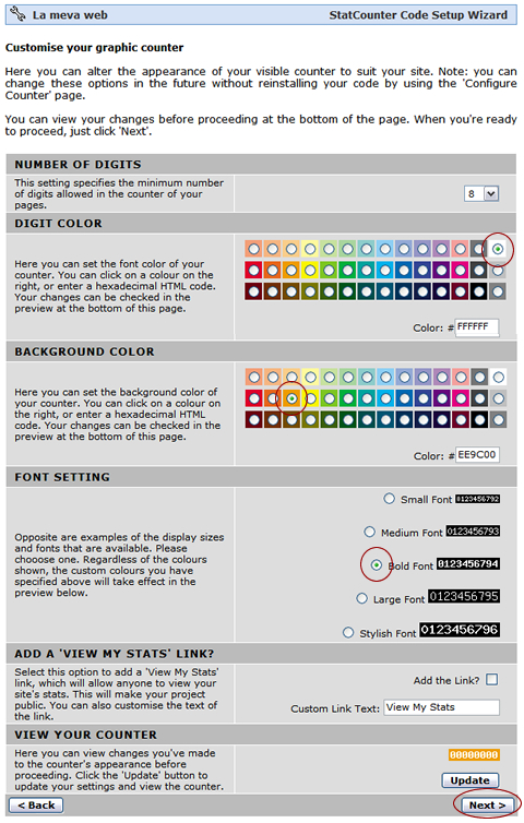 StatCounter. Configuració de l'aspecte del comptador