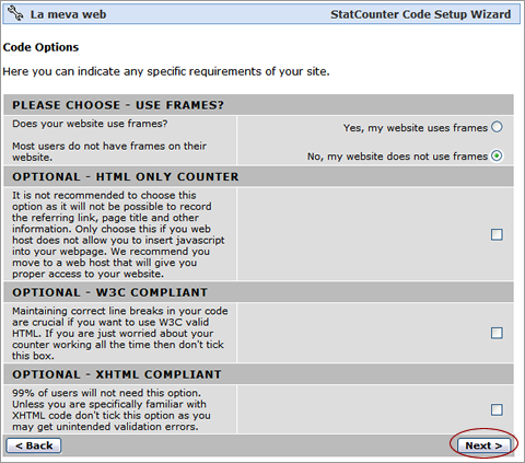 StatCounter. Configuració del comptador