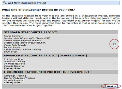 StatCounter. Paràmetres de configuració