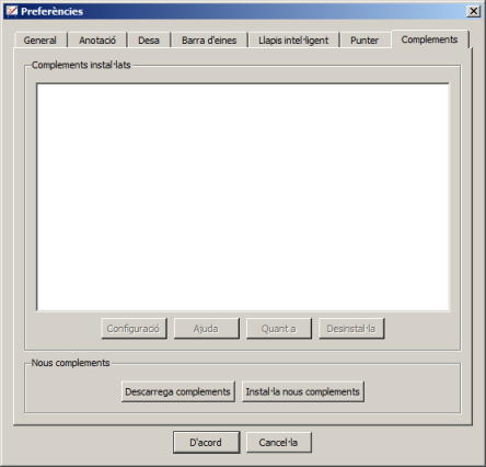 Diàleg de gestió de complements