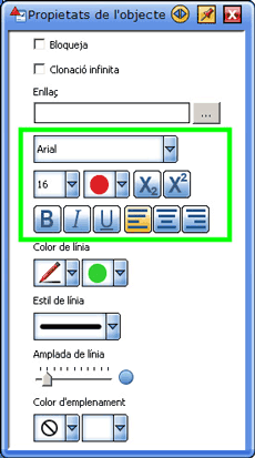 Propietats de l'objecte de text