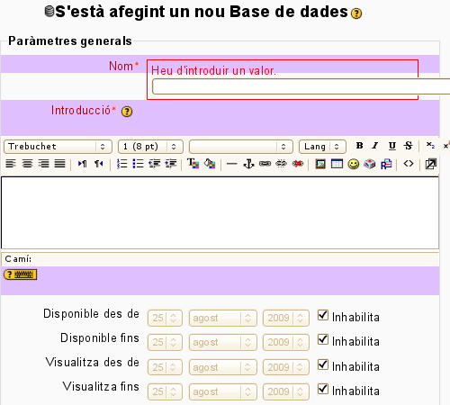 Formulari Base de Dades