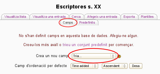 Crear els camps Crear els camps