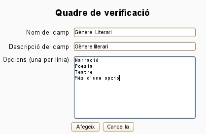 Quadre de verificació Quadre de verificació