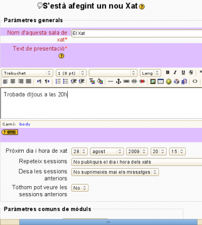 formulari del xat