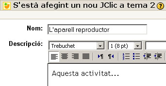 Com crear una activitat JClic: els parmetres inicials