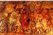 Pintures murals del Saló del Tinell  (s.XIII) representant guerrers d'infanteria