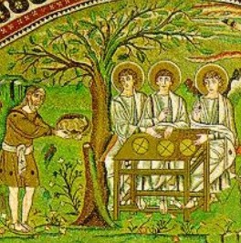 Historia de Abraham. Detalle. Mosaico de la iglesia de San Vital . Rávena (Italia). Siglo VI.