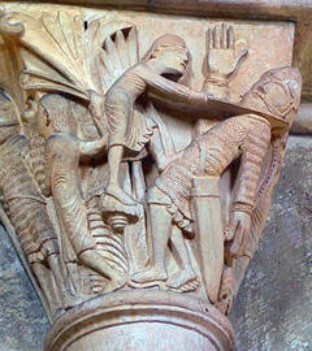 David y Goliat. Capitel de la iglesia de Santa María Magdalena de Vézelay (Francia). Siglo XII.