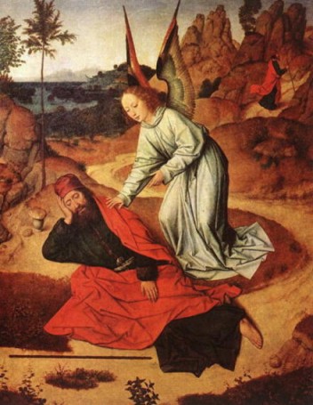 Dieric Bouts. Elías alimentado por un ángel en el desierto (Lovaina, iglesia de San Pedro). 1464-1468. 