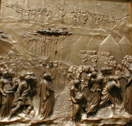 Lorenzo Ghiberti. Relieve de las puertas  del Paraíso (Florencia, baptisterio de la catedral).  1425-1452.