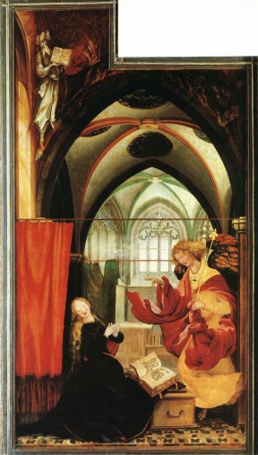 Matías Grünewald. La Anunciación. Retablo  de Isenheim (Colmar, Museo Unterlinden). 1515.