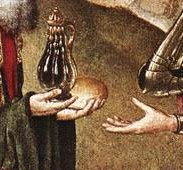 Dieric Bouts. Encuentro de Abraham y Melquisedech (Lovaina, iglesia de San Pedro).  1464-1467. Detalle.