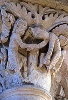 Moisés matando al egipcio. Capitel de la iglesia de la Magdalena de Vézelay (Francia). Siglo XII.