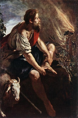 Domenico Feti. Moisés ante la zarza ardiendo (Viena, Kunsthistorisches Museum). 1613-1614.