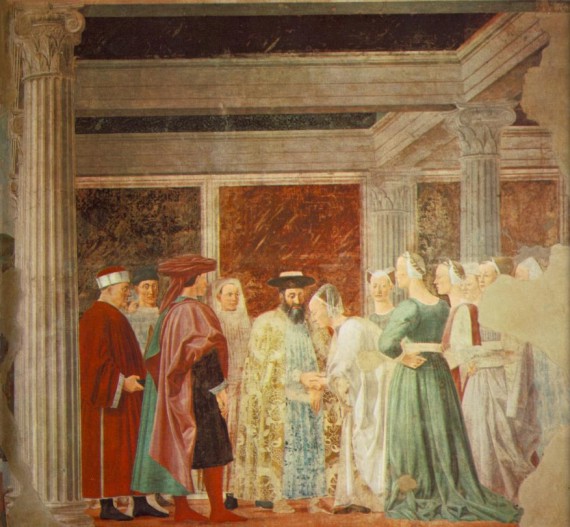Piero della Francesca. Encuentro de Salomón y la reina de Saba (Iglesia de San Francisco de Arezzo, Italia). 1452.