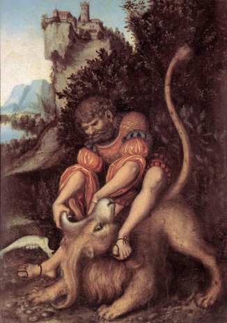 Lucas Cranach. Sansón y el león (Weimar, Kunstsammlungen). 1520-1525.